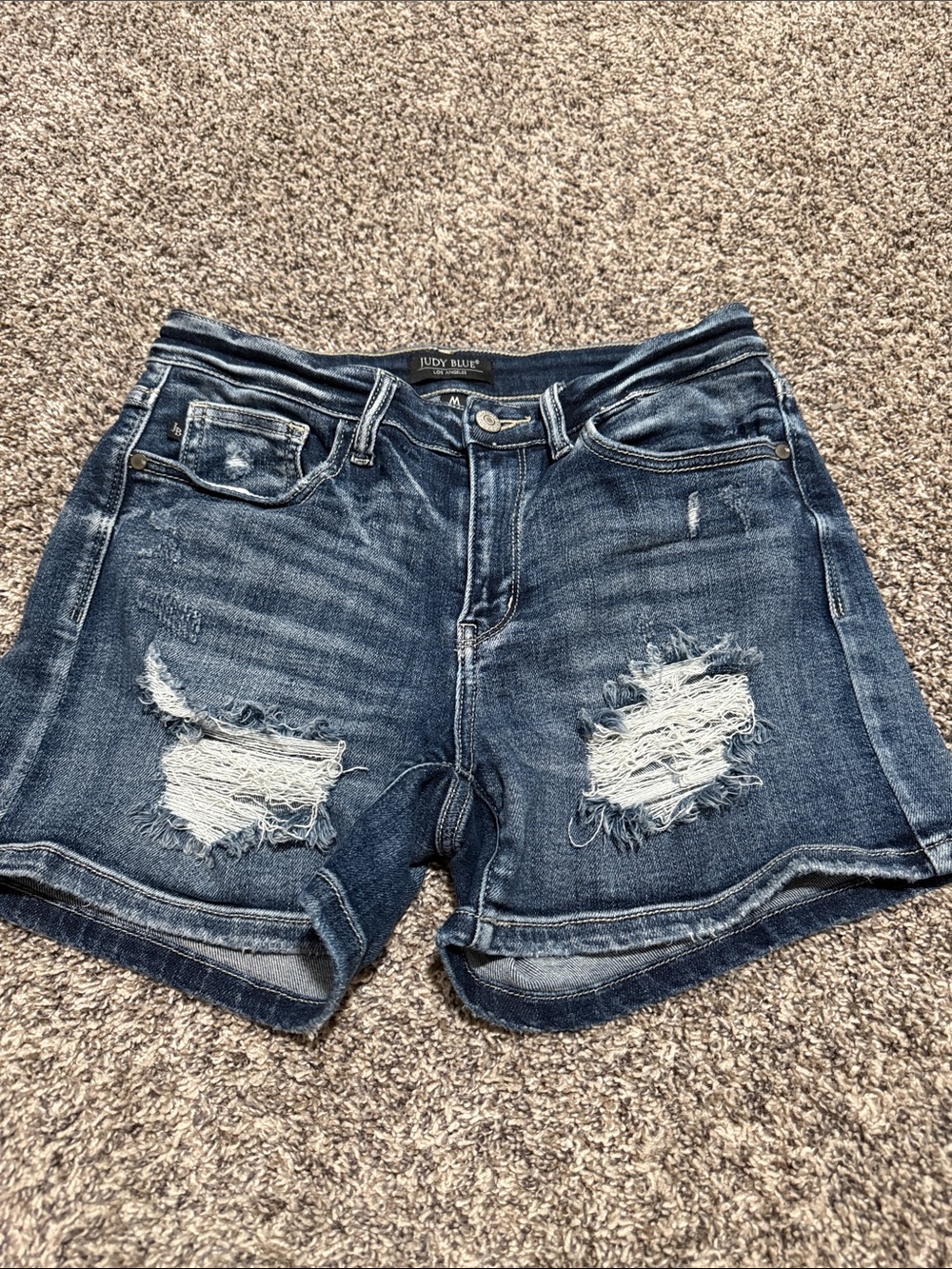 Judy Blue Medium Blue Distressed Denim Cutoff Shorts